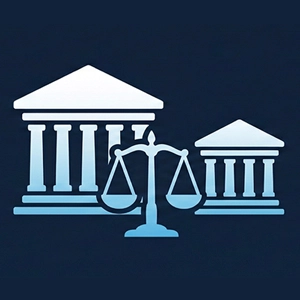 Courthouse and scales icon